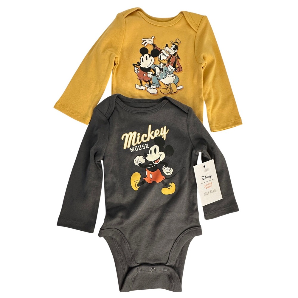 Disney Jumping Beans Mickey Mouse Donald Goofy 2Pk Long Sleeve Bodysuits 3M NEW